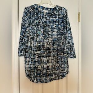 Blue, black and white long silky top in size medium by Croft and Barrow